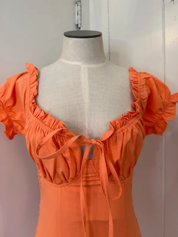Tiger Mist Orange Ruffle Tie-Front Mini Dress - Image 2