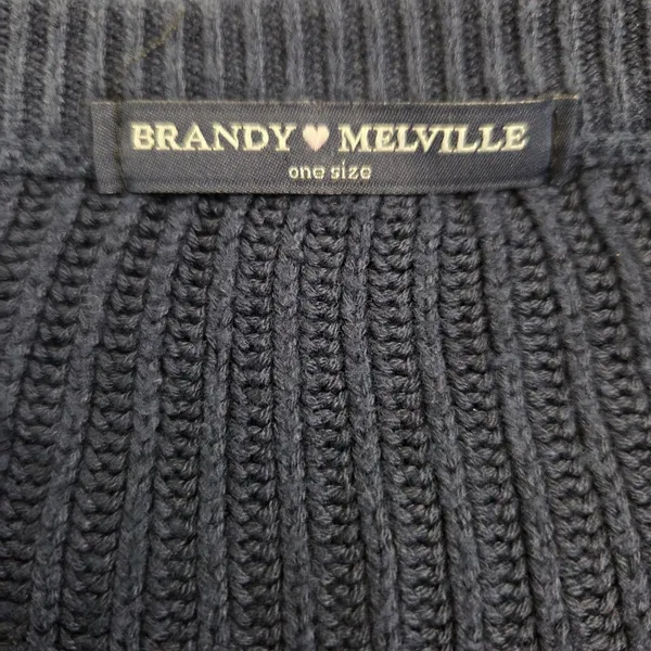 Brandy Melville Cotton Navy Blue Ribbed Cropped V Neck Pullover Sweater One Size - Image 5