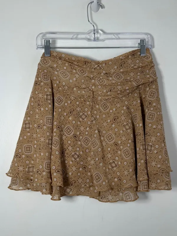 Aerie Women’s Small Chiffon Wrap Skirt Paisley Brown Bandana Print Boho Summer - Image 3
