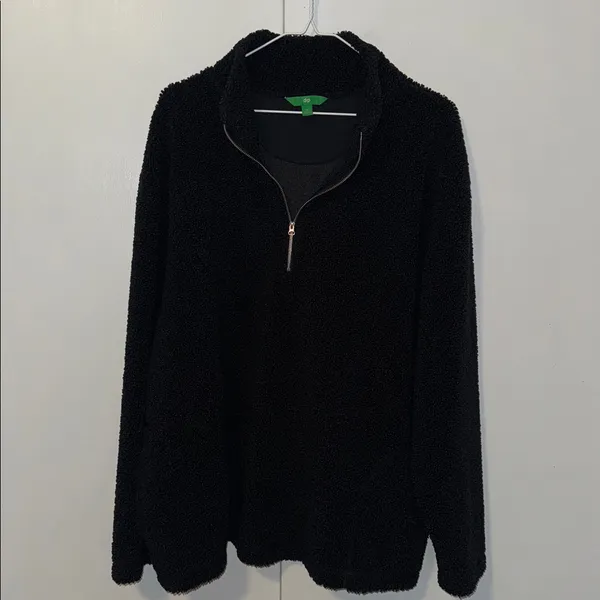 DIP Women's Sherpa Quarter Zip Pullover Jacket Black Cozy Fuzzy Soft Size 2X XXL - Image 2