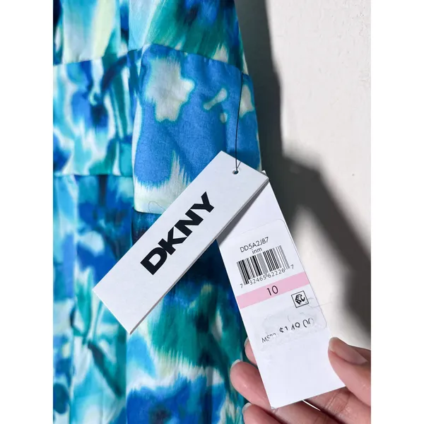 NWT DKNY Indigo Floral Halter Maxi Dress Blue Aqua Size 10 - Image 4