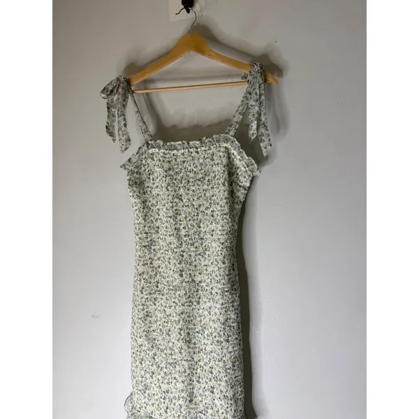 Abercrombie & Fitch Floral Smocked Tiered Ruffle Midi Dress Blue White Medium - Image 3