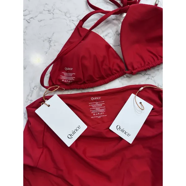 NWT Quince Cherry Red Italian Triangle Bikini Top & High Rise Bottoms Set Large - Image 3