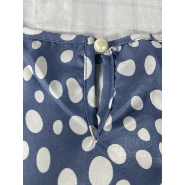 Blue White Polka Dot Tiered Midi Dress Puff Sleeve Boho No Size Tag Fits XL/2XL) - Image 7