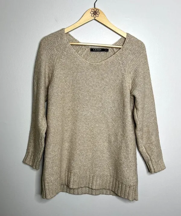 Ralph Lauren Beige Knitted Scoop Neck Sweater - Image 4