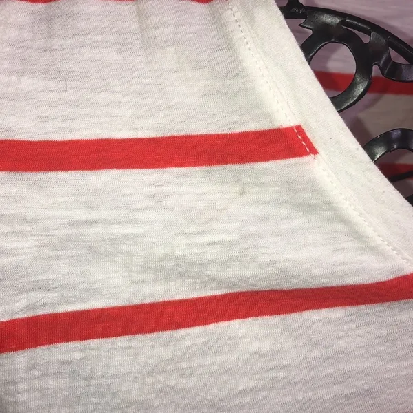 Madewell Whisper Red Striped V Neck Tee crewneck bright ivory/red size s… - Image 6