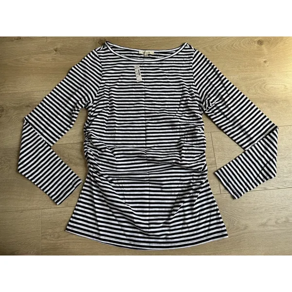 NWT Madewell Ruched Crewneck Long-Sleeve Tee in Soft Slub Jet black size M - Image 2