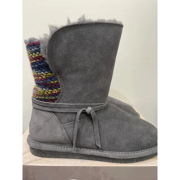 Bearpaw Maggie Charcoal Grey Suede Knit Back Winter Boots 2116W Womens 9 - Image 2