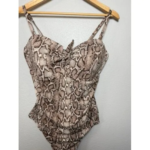 Kona‎ Sol Womens Snakeskin Print One Piece Swimsuit Brown Tan XL Sweetheart Neck - Image 3