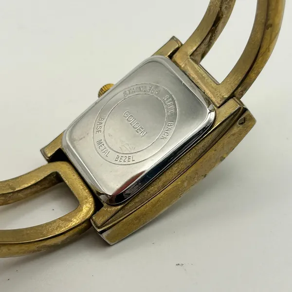 Vintage Golden Gold-tone Mother Pearl Bangle Quartz Watch Working New Battery - Image 6