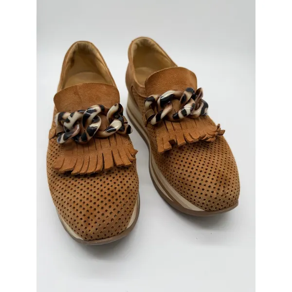 Softwaves Cadie Platform Suede Loafers Womens 38 Tan Chain Wedge Shoes 7-7.5 - Image 3
