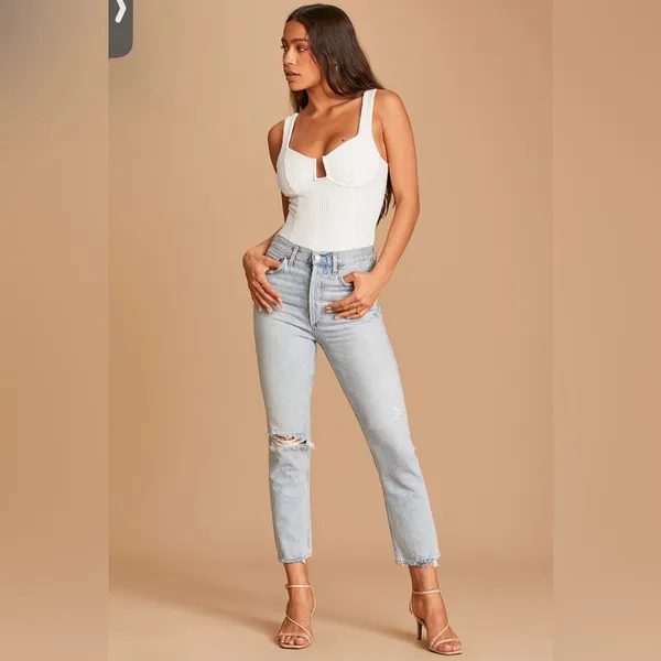 ASTR The Label White Ribbed Bustier Bodysuit Size XL - Image 2