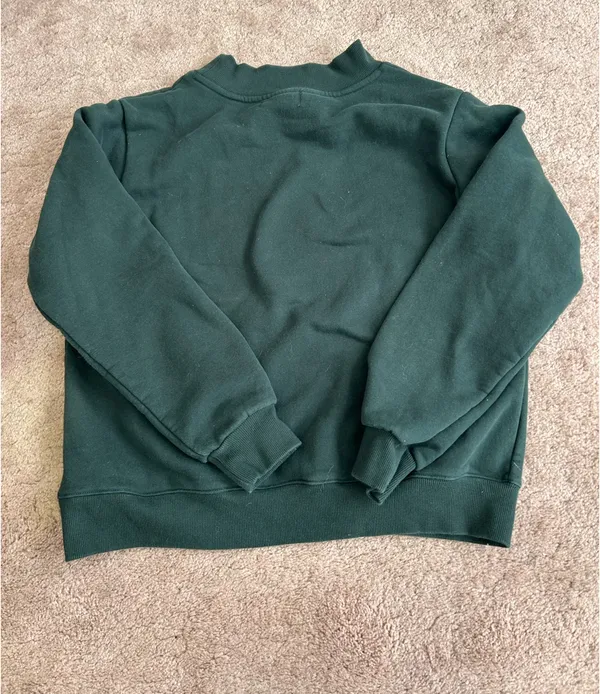 Parke Varsoty Mockneck Sweatshirt in Forest and Maroon - Image 4