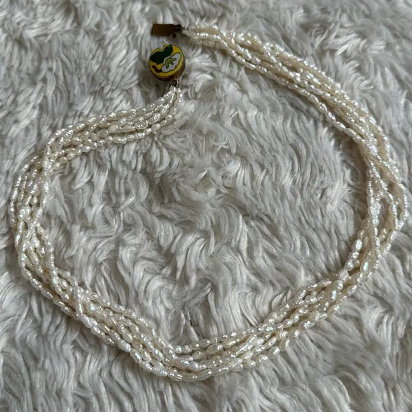 Vintage 6 Strand Freshwater Rice Irregular Pearl Necklace Cloisonne Closure - Image 8