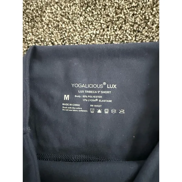 Yogalicious Lux Biker Shorts Womens M Navy Blue High Waist 5in Pockets - Image 2