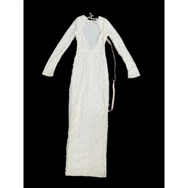 NWT‎ Oh Polly Vienna White Pearl Beaded Backless Maxi Dress Size US 0 - Image 7