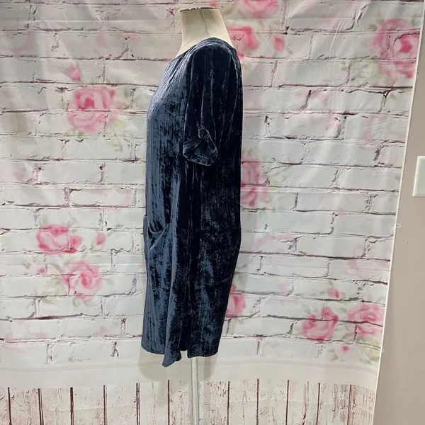 Floreat Anthropologie Women's Square Neck Short Sleeve Blue Velvet Shift Dress S - Image 10