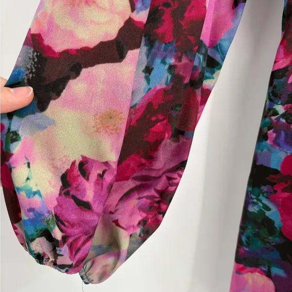Gianni Bini Floral Dress Lined Balloon Sleeves Flirty Tie Front Keyhole medium - Image 4