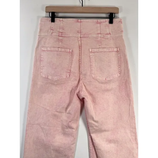 Ulla Johnson Womens Jeans Pink Denim High Rise Button Fly Crop Wide Leg Size 12 - Image 10