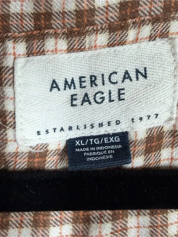 American Eagle Brown White Plaid Button Down Oversized Flannel - Image 2