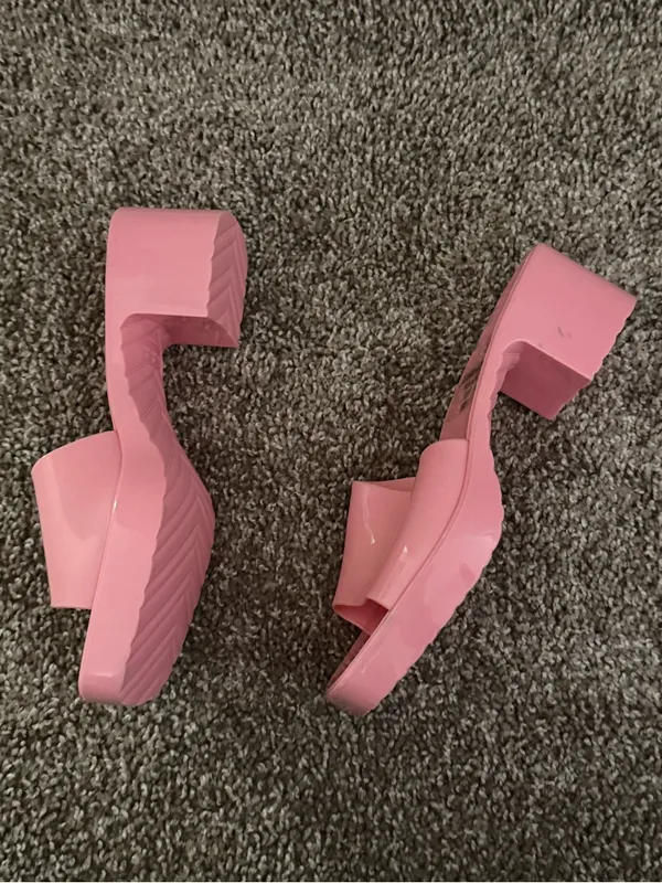 Charlotte Russe Pink Jelly Platform Block Heel Mule Sandals Y2K Size 7 - Image 10