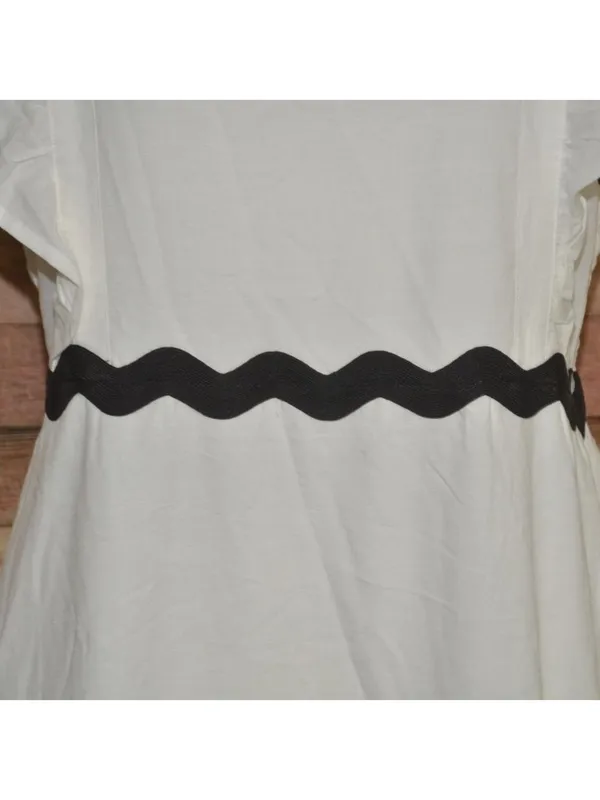 ZESICA Dress White Black Rickrack Trim Ruffle Sleeve Square Neck Sleeveless XL - Image 5