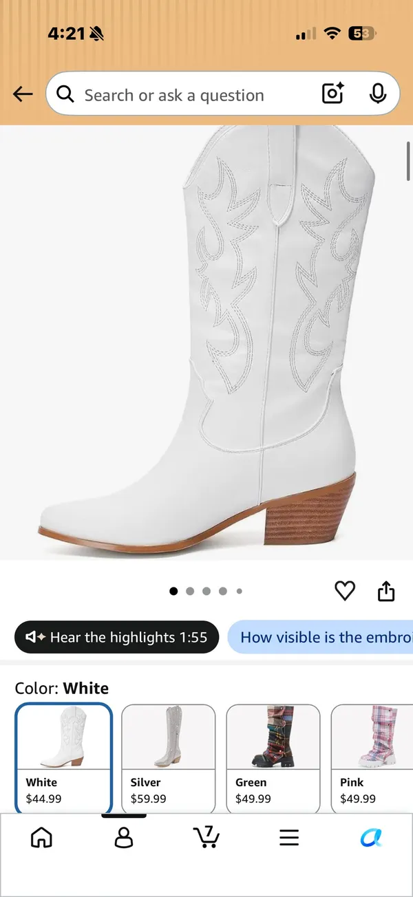 White Cowboy Amazon Boots - Image 4