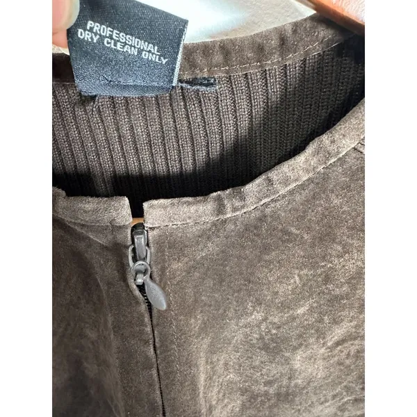 Vintage Y2K Escapade Sweater Full Zip Suede Brown Long Sleeve Womens‎ Small - Image 8