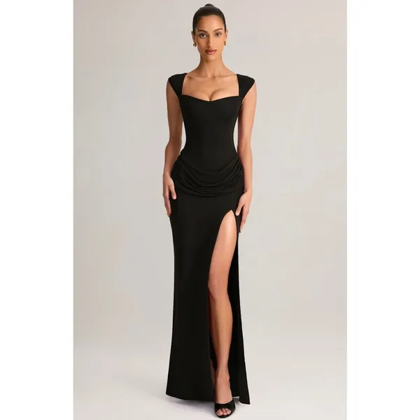 Oh Polly Elva Modal Sweetheart Neck Cowl Waist Maxi Dress in Black Size S New - Image 3