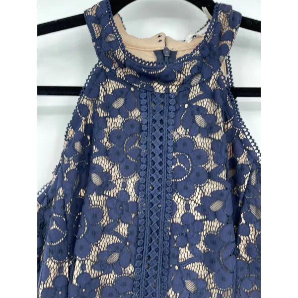 Blu Pepper Womens A-Line Flared Dress Crochet Lace Overlay Blue Medium NEW - Image 3