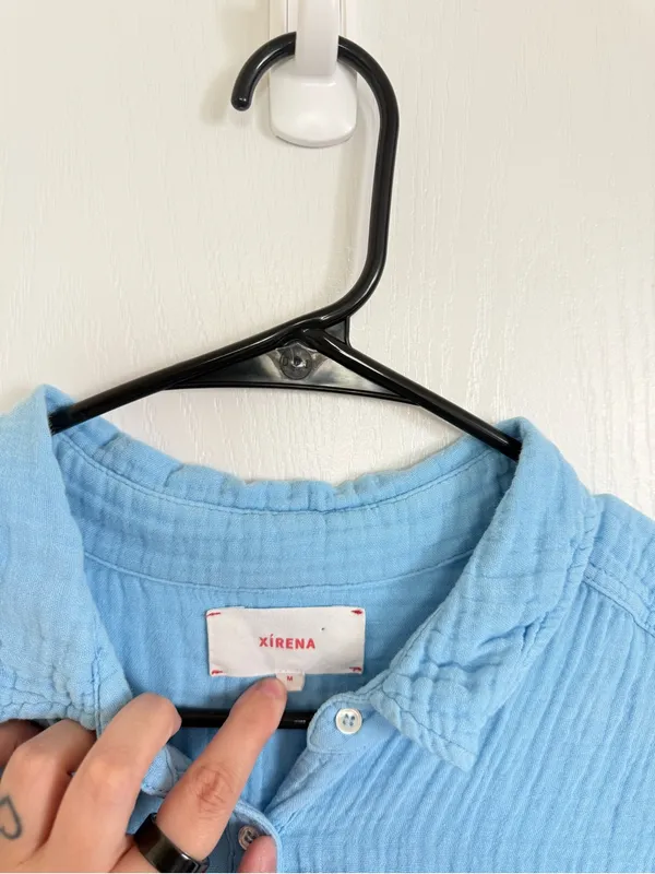 Xirena Scout Cotton Gauze Shirt in Fiji Blue - Image 3