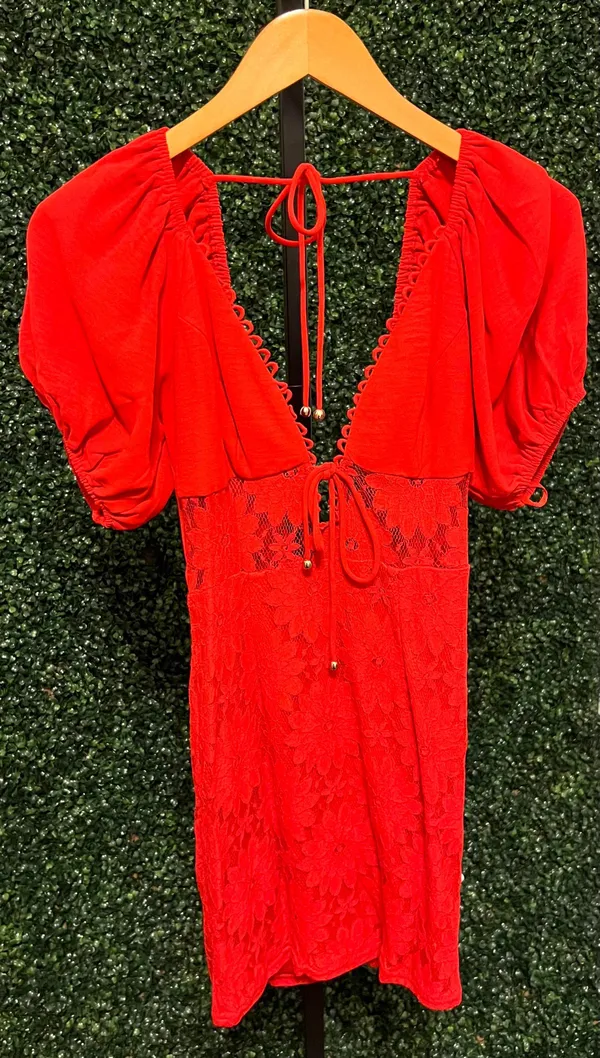 One and Only Collective Lace Inset Puff Sleeve Dress - Image 6