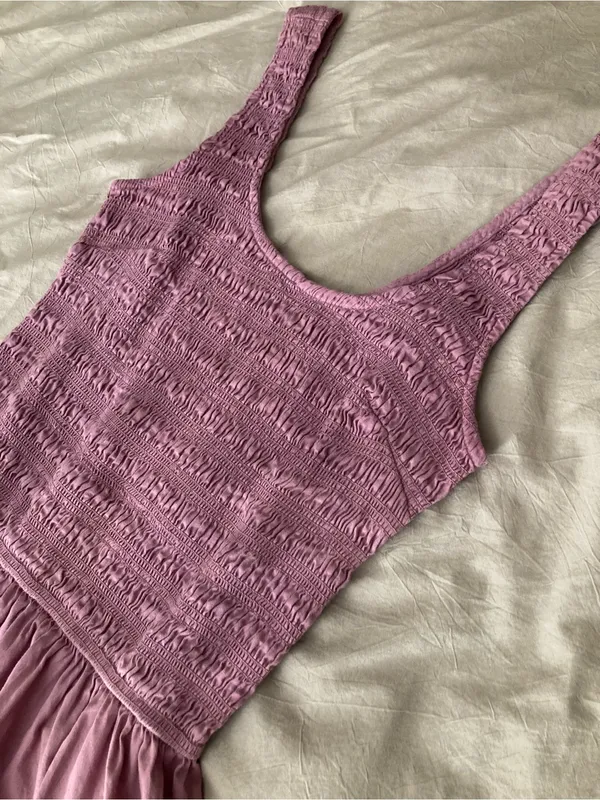 Sincerely Jules Dusty Mauve pink Smocked Tank Midi Dress 100% cotton - Image 3
