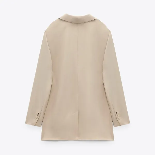 ZARA NEW Women's Size Beige One-Buttoned Long Sleeve Oversized Blazer Jacket Tan - Image 8