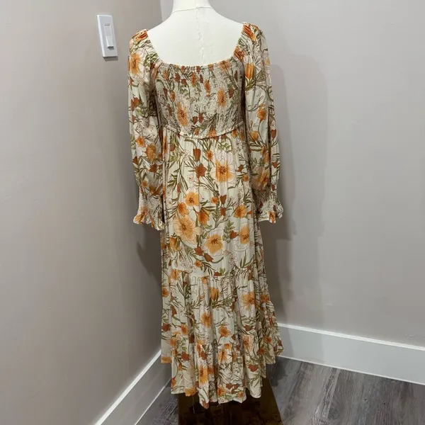 Petal & Pup Square Neck Shirred Floral Midi Dress Size 8 - Image 3