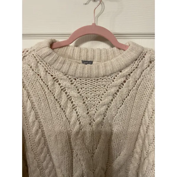Aerie Cream Cableknit Crewneck Sweater, XS - Image 2