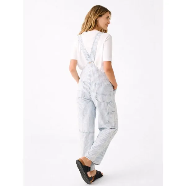 Faherty Topsail Railroad Stripe Overalls Utility Denim Blue White Herringbone S - Image 2