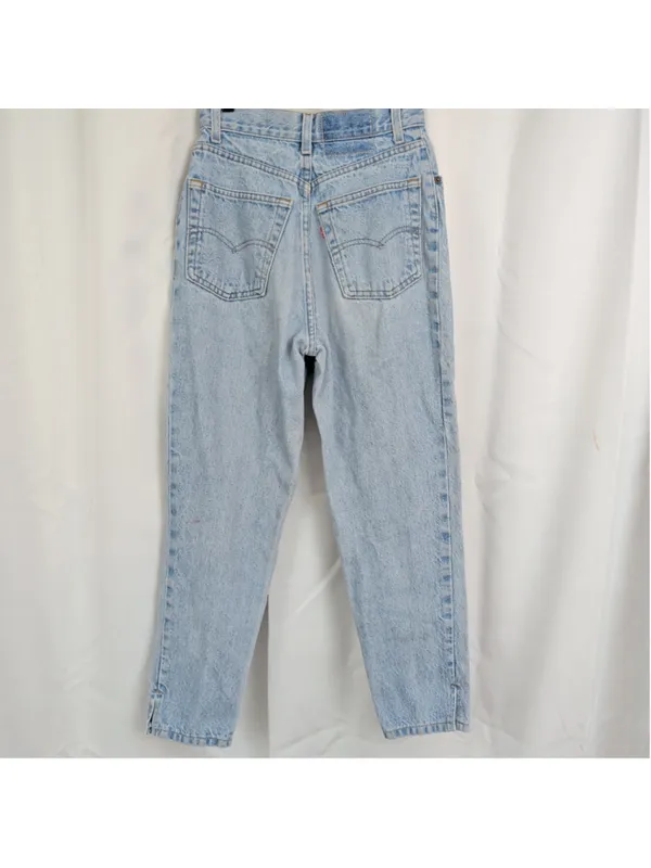 Vintage Distressed Levi's High Waisted Tapered Ankle Slit Jeans - Image 2