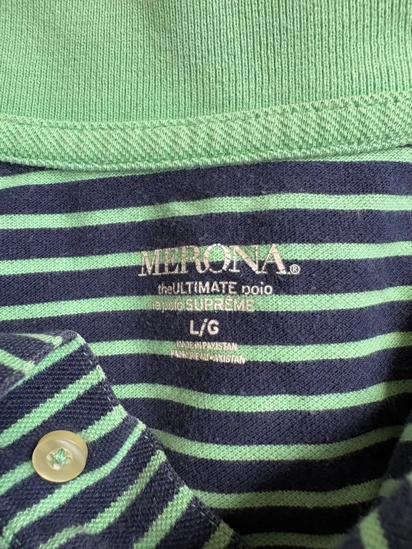 Men's Merona Striped Polo Shirt Size L/G Navy and Green - Image 3