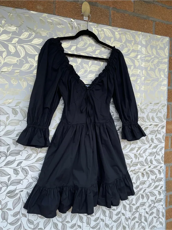 Hill House Black Smocked Mini Dress XS Cotton Whimsigoth Cottagecore - Image 5