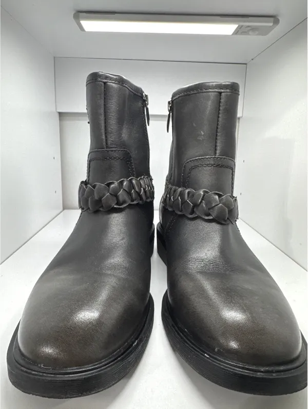 Crown Vintage Black Leather Ankle Boots with Braided Strap - Image 2