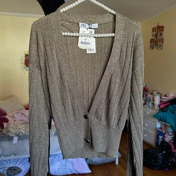 NWT ZARA Metallic Thread Knit Cardigan Sz Medium‎ Bloggers Favorite 9974/104/303 - Image 6