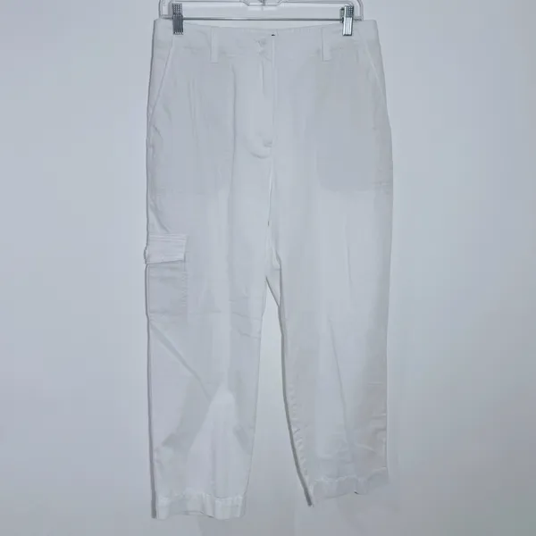 New‎ Talbots White Cargo Crop Chino Straight Leg Supersoft Size 8 Minimalist - Image 2