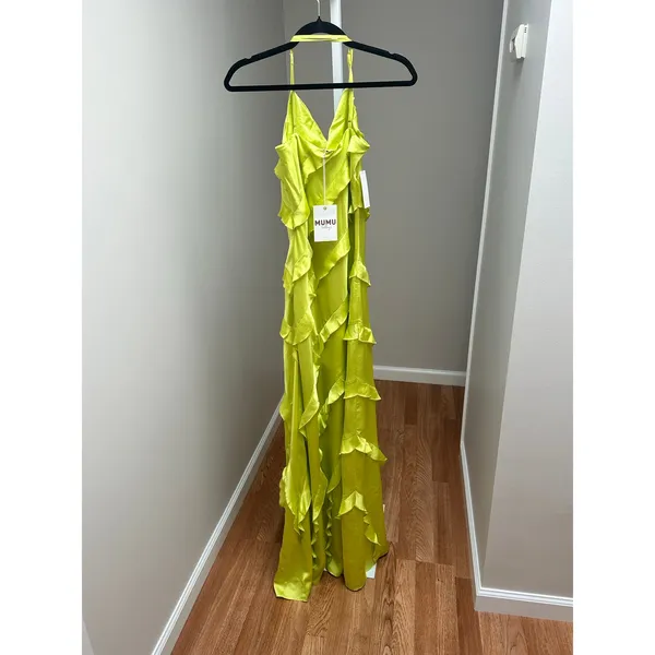 NEW NWT Show Me Your MuMu Romance Ruffle Dress Lime Small - Image 5