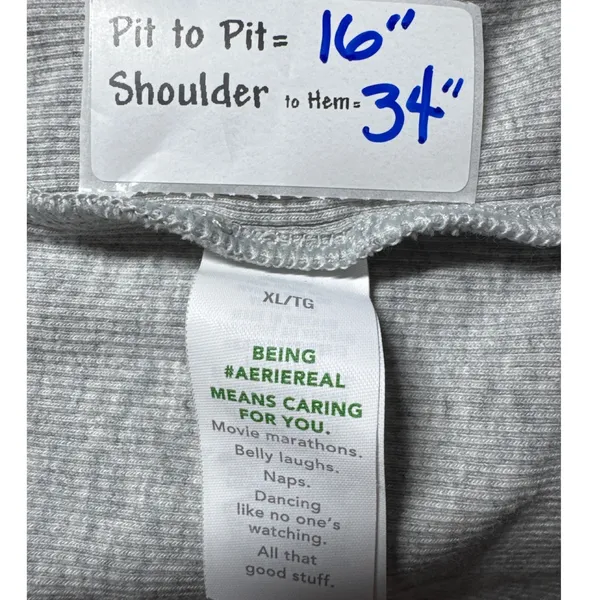 Aerie Ribbed Bustier‎ Mini Dress Grey Cotton Blend Sleeveless Bodycon XL - Image 3