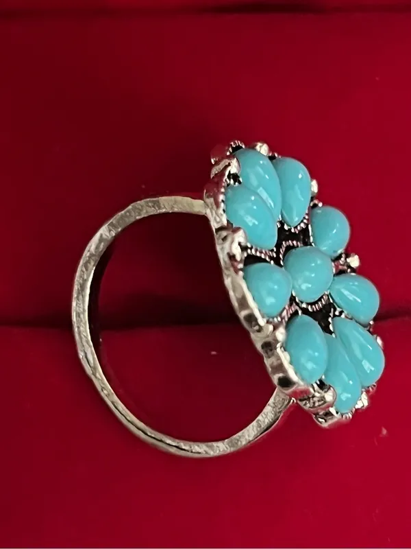 Boho/Vintage Design Stainless Steel Silver Faux Turquoise Ring Size 7 NWT - Image 3