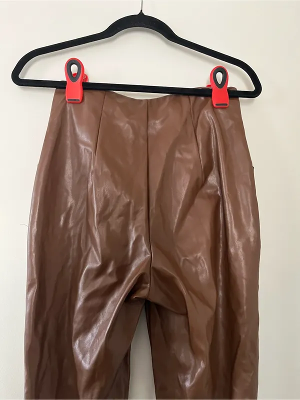 Superdown Chocolate Brown Faux Leather High Rise Pants Small Model Off Duty - Image 7