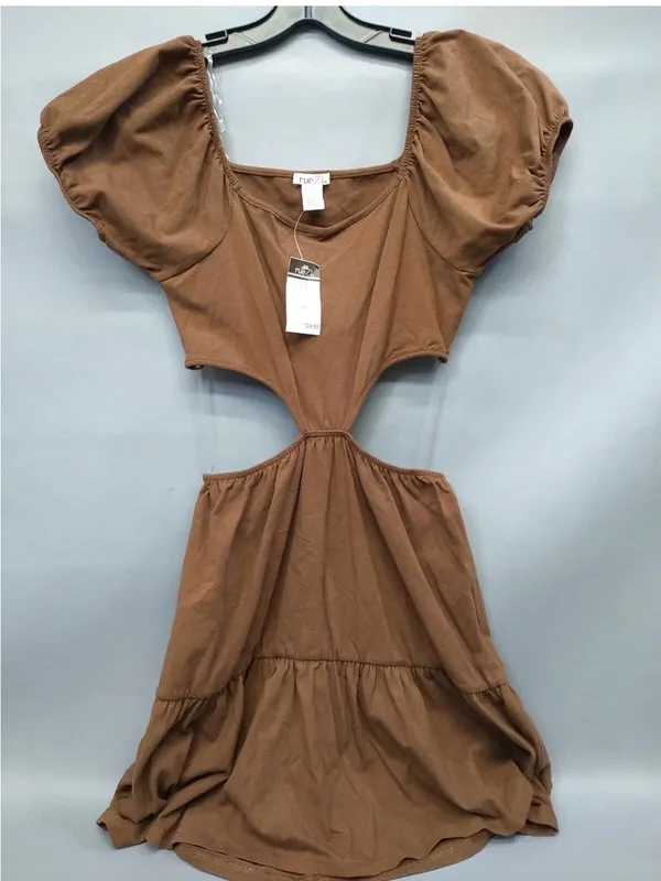 🌸Rue21 Women's Brown Ruffle Cotton Peasant Dress Short Sleeve Cutout Size 4X - Image 2