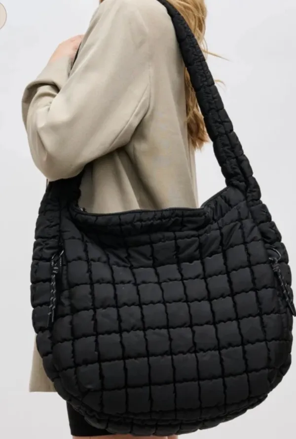 Urban Expression Urban Fit Puffer Expression Urban Quilted Hobo Tote Black - Image 2