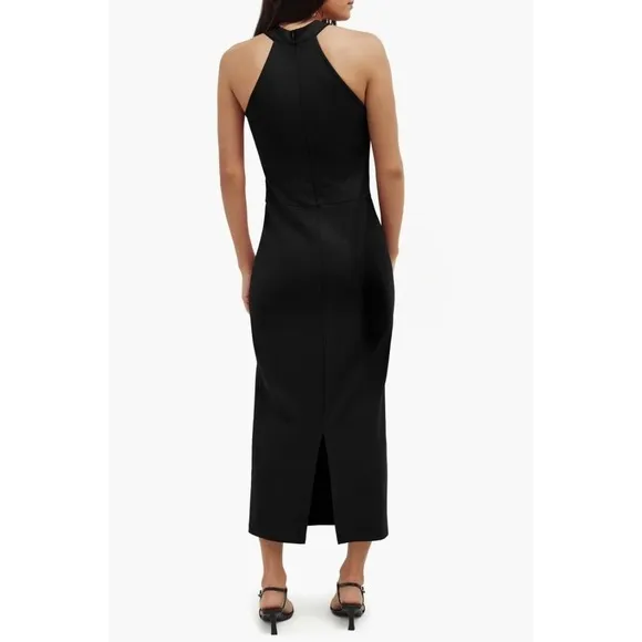 Marcella Sonata‎ Ponte Knit Midi Cocktail Dress Small Black Asymmetric Cutout - Image 2